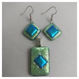 Teal And Green Dichroic Glass Pendant And