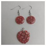 Red Flower Dichroic Glass Pendant And Matching