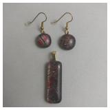 Red And Black Dichroic Glass Pendant And Matching