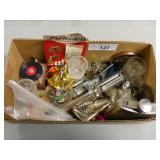 Assorted Knick Knacks, Flask, Vintage Hair Tool,