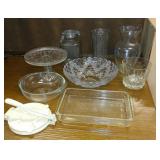 Assorted Glass Dishes, Cast Iron Tortilla Press
