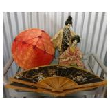 Asian Hats, Dolls, And Fan Wall Décor