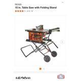 1 pcs; RIDGID 10 in. Table Saw with Folding Stand