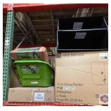 5 pcs; assorted garden cart, planters and