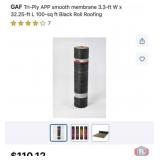 12 rolls; GAF Tri-Ply APP smooth membrane 3.3-ft
