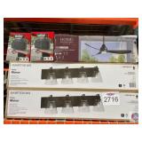 5 pcs; assorted vanity lights, ceiling fan, and