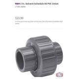 New 48 pcs; 2 In. Solvent Schedule 80 PVC Union