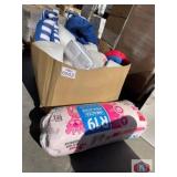 mix pool floats, bubble wrap, comforter and