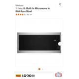 1 pcs; Whirlpool 1.1 cu. ft. Built-In Microwave