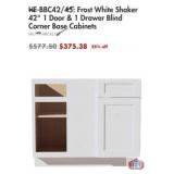 New 3 pcs; BBC42 Frost White Shaker 42" 1 Door &