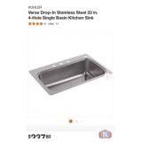 1 pcs; KOHLER Verse Drop-In Stainless Steel 33