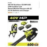 2 kits; RYOBI 40V HP Brushless 100 MPH 600 CFM