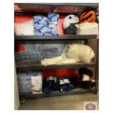 mix blankets, towels, pillows, queen mattress