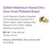 New 72 pcs; Defiant Waterbury Keyed Entry Door