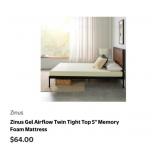 New 8 pcs; Zinus Gel Airflow Twin Tight Top 5"