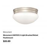 30 pcs Monument 2487033 2-Light Brushed Nickel