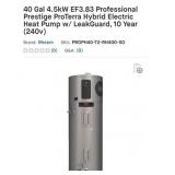 (1) Rheem Hybrid Water Heater 40 Gal 4.5kW