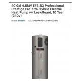 (1) Rheem Hybrid Water Heater 40 Gal 4.5kW E