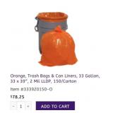 10 cases Orange, Trash Bags & Can Liners, 33
