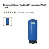 (1) Reliance 86 gal. Vertical Pressurized Well