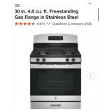 (1) GE 30 in. 4.8 cu. ft. Freestanding Gas Range