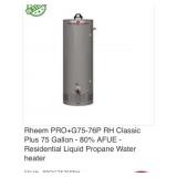 (1) Rheem PRO+G75-76P RH Classic Plus 75 Gallon -