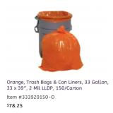 6 cartons of 150 pcs Orange, Trash Bags & Can