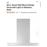 (1) GE 30 in. Smart Wall Mount Range Hood with