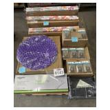 Assorted Items: Lamp, Wrapping Paper, and Badge