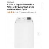 (1) Whirlpool 4.0 cu. ft. Top Load Washer in