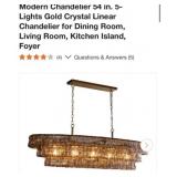 (1) Modern Chandelier 54 in. 5-Lights Gold Crystal