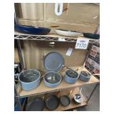 Assorted Pots and Pans Pictured on Shelf