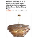 (1) Modern Chandelier 36 in. 6-Lights Gold Crystal