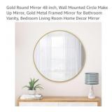 1) Gold Round Mirror 48 inch, Wall Mounted