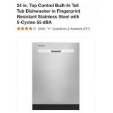 (1) 24 in. Top Control Built-In Tall Tub