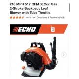 (1) Echo 216 MPH 517 CFM 58.2cc Gas 2-Stroke