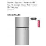 (1) Frigidaire 18 Cu. Ft. Garage Ready Top
