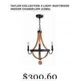 4 pcs TAYLOR COLLECTION 3-LIGHT RUST/WOOD INDOOR
