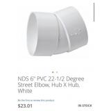 60 pcs 6"X22-112D PVC BEND ST SEWER GXSP HARCO