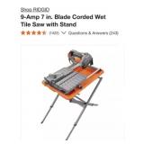 (1) RIDGID 9-Amp 7 in. Blade Corded Wet Tile Saw w