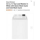 (1) Whirlpool 4.0 cu. ft. Top Load Washer in White