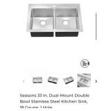 6 pcs Seasons 33 In. Dual-Mount Double Bowl