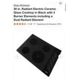 (1) NEW Whirlpool 30 in. Radiant Electric Ceramic