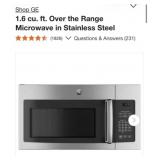 (1) New GE 1.6 cu. ft. Over the Range Microwave in