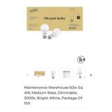 6 boxes of 100 pcs Maintenance Warehouse 60w Eq