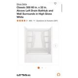 (1) Delta Shower Kit: Bathtub Wall Set and Bathtub