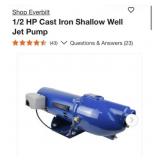 (1) Everbilt 1/2 HP Cast Iron Shallow Well Jet