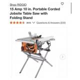 (1)  RIDGID 15 Amp 10 in. Portable Corded J