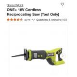 4 pcs New RYOBI ONE+ 18V Cordless Reciprocating