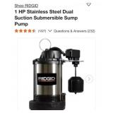 1- RIDGID 1 HP Stainless Steel Dual Suction
